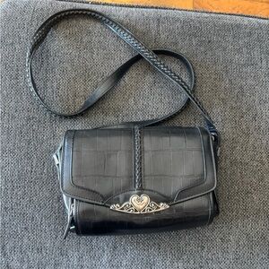 MC Black Croc-Embossed Crossbody Bag with Silver Heart Accent Spacious